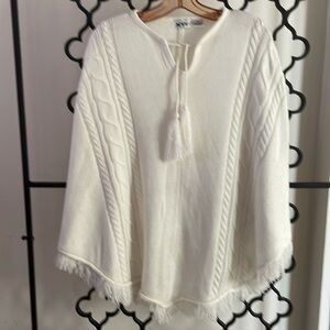 Knit Poncho Cable Pattern Ivory